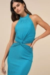 Lulus Poised Attitude Teal Halter Cutout Twist-front Midi Dress In Teal