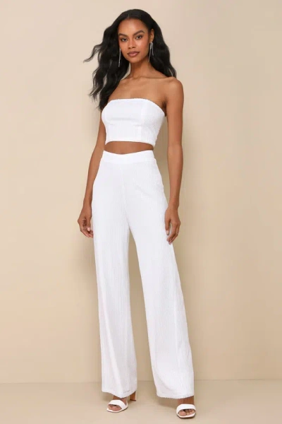 Lulus Poised Confidence White Sequin Two-piece Strapless Jumpsuit