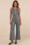 Lulus Poised Decision Black Tweed Lurex High-rise Wide-leg Pants In Black