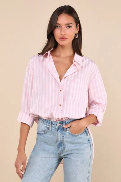 Lulus Poised Delight Pink Striped Oversized Button-up Top