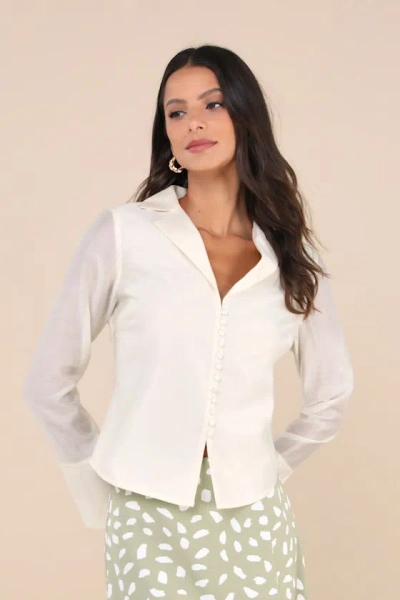 Lulus Poised Essence Ivory Collared Button-up Long Sleeve Top
