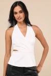 Lulus Poised Expert White Halter Cutout Peplum Top In White