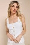 Lulus Poised Impulse Ivory Sleeveless Button-front Vest Top In Ivory