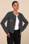 Lulus Poised Inclination Black And White Striped Collarless Jacket In Black And White