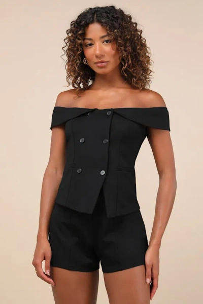 Lulus Poised Mindset Black Off-the-shoulder Button-front Vest Top