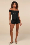 Lulus Poised Mindset Black Seamed High-rise Shorts In Black