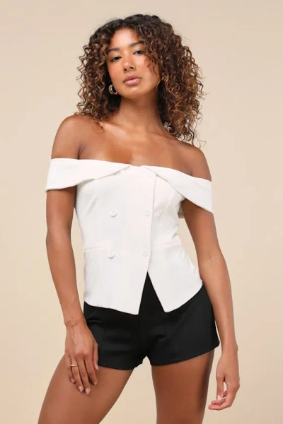 Lulus Poised Mindset Ivory Off-the-shoulder Button-front Vest Top
