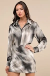 Lulus Poised Outcome Grey Multi Pinstriped Satin Mini Skirt In Grey