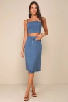 Lulus Poised Pairing Medium Wash Denim Two-piece Midi Dress In Blue