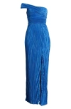 Lulus Poised Performance Blue Plisse One-shoulder Maxi Dress In Bright Blue