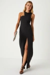 Lulus Poised Preparation Black Asymmetrical Column Maxi Dress In Black