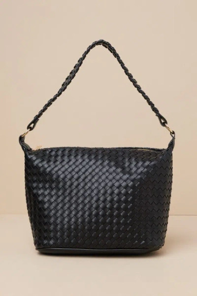 Lulus Poised Take Black Woven Shoulder Bag