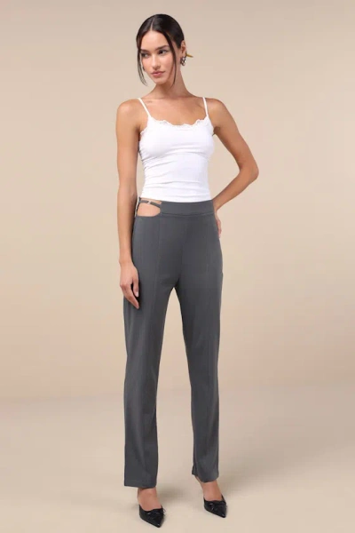 Lulus Polished Aura Dark Grey Cutout High-rise Trousers