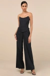 Lulus Polished Charisma Black Strapless Jumpsuit In Black