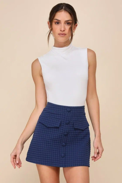 Lulus Polished Darling Navy Blue Jacquard Houndstooth Mini Skirt