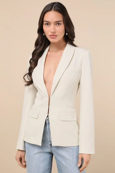 Lulus Polished Icon Cream Fitted Blazer In Beige