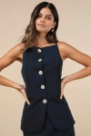 Lulus Polished Influence Navy Button-front Vest Top In Navy