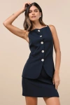 Lulus Polished Influence Navy High-rise Mini Skirt In Navy