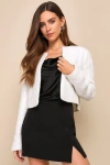 Lulus Polished Poise Ivory Tweed Lurex Cropped Jacket In Ivory