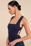 Lulus Pollie Navy Beaded Linen Sleeveless Mini Dress In Navy