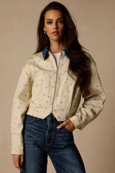 Lulus Pomelina Cream Floral Twill Collared Jacket In Neutral