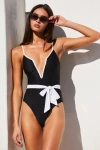 Lulus Poolside Chic Black And White Color Block One-piece Swimsuit In Black And White
