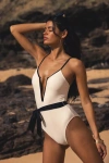 Lulus Poolside Chic Ivory And Black Color Block One-piece Swimsuit In Black