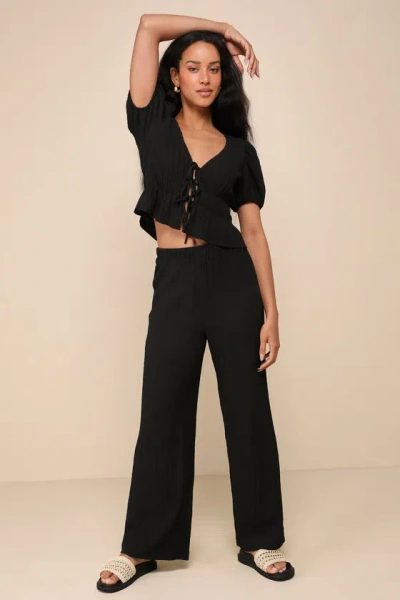 Lulus Popular Personality Black Textured High-rise Wide-leg Pants
