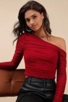 Lulus Popular Sparkle Wine Red Rhinestone Asymmetrical Crop Top In Wine Red