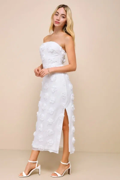 Lulus Posh Appearance White 3d Floral Applique Strapless Midi Dress