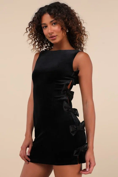 Lulus Posh Black Velvet Bow Mini Dress