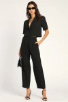 Lulus Posh Company Black Pleated High-waisted Trouser Pants In Black