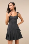 Lulus Posh Flirtation Black Pinstriped Tie-strap Drop-waist Mini Dress In Black