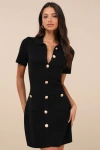 Lulus Posh Outcome Black Short Sleeve Sweater Mini Dress In Black