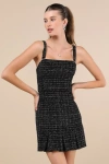 Lulus Posh Picture Black Tweed Rhinestone Mini Dress In Black
