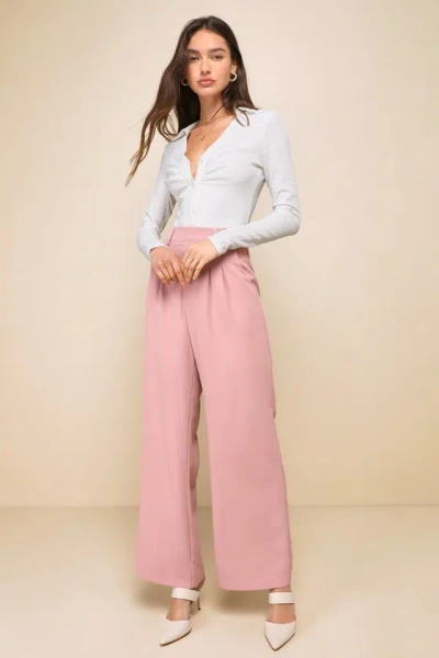 Lulus Posh Potential Dusty Rose Twill High Rise Wide-leg Pants