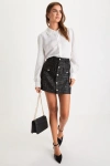 Lulus Posh Reputation Black Tweed Rhinestone Button-front Mini Skirt In Black