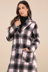 Lulus Posh Weather Black And Pink Plaid Collared Peacoat In Black