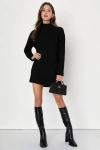 Lulus Positively Charming Black Turtleneck Mini Sweater Dress In Black