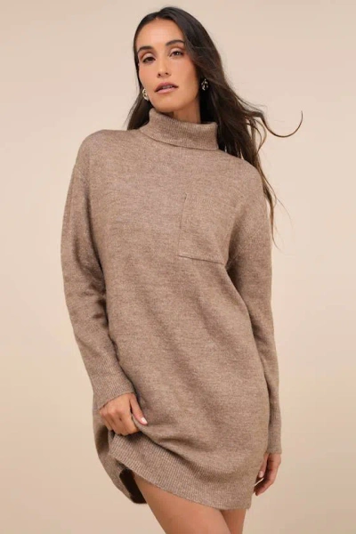 Lulus Positively Charming Heather Brown Turtleneck Mini Sweater Dress