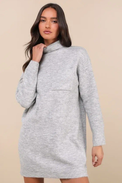Lulus Positively Charming Heather Grey Turtleneck Mini Sweater Dress