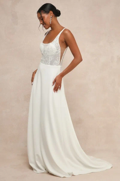 Lulus Positively Romantic White Sheer Mesh Embroidered Maxi Dress