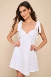Lulus Precious Allure White Jacquard Tie-strap Lace-up Mini Dress In White
