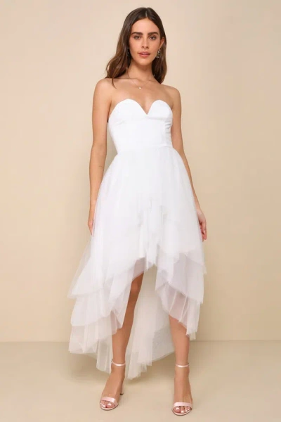 Lulus Precious Angel White Mesh Strapless High-low Maxi Dress