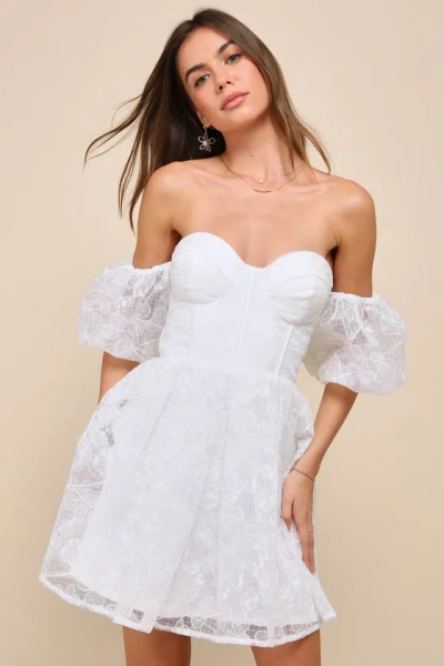 Lulus Precious Approach White Tulle Off-the-shoulder Mini Dress