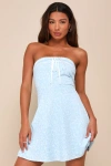 Lulus Precious Babe Light Blue Floral Ribbon Strapless Mini Dress In Light Blue