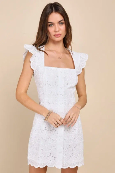 Lulus Precious Disposition White Embroidered Button-up Mini Dress