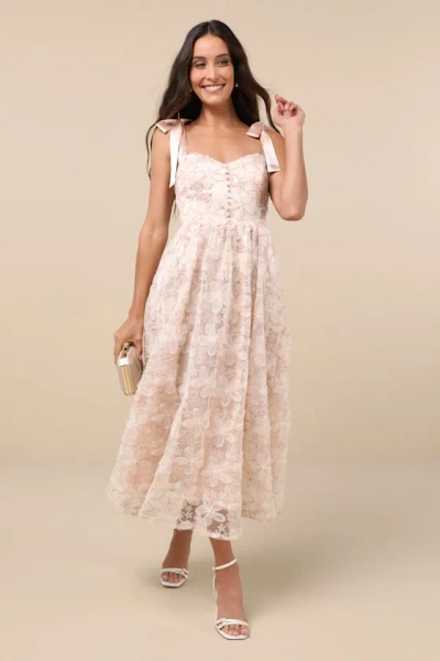 Lulus Precious Flair Blush Pink Sequin Floral Tie-strap Midi Dress