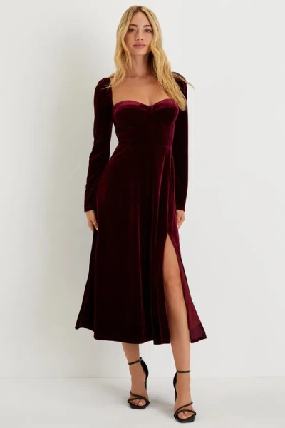 Lulus Precious Impression Burgundy Velvet Bustier Midi Dress