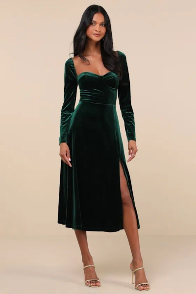 Lulus Precious Impression Emerald Green Velvet Bustier Midi Dress